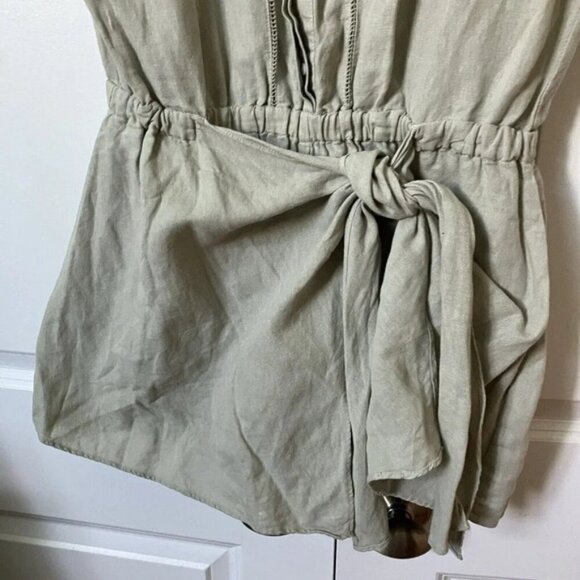 Zara Sage Green Linen Tie Front Romper Lace Khaki Womens L Neutral - Picture 6 of 9
